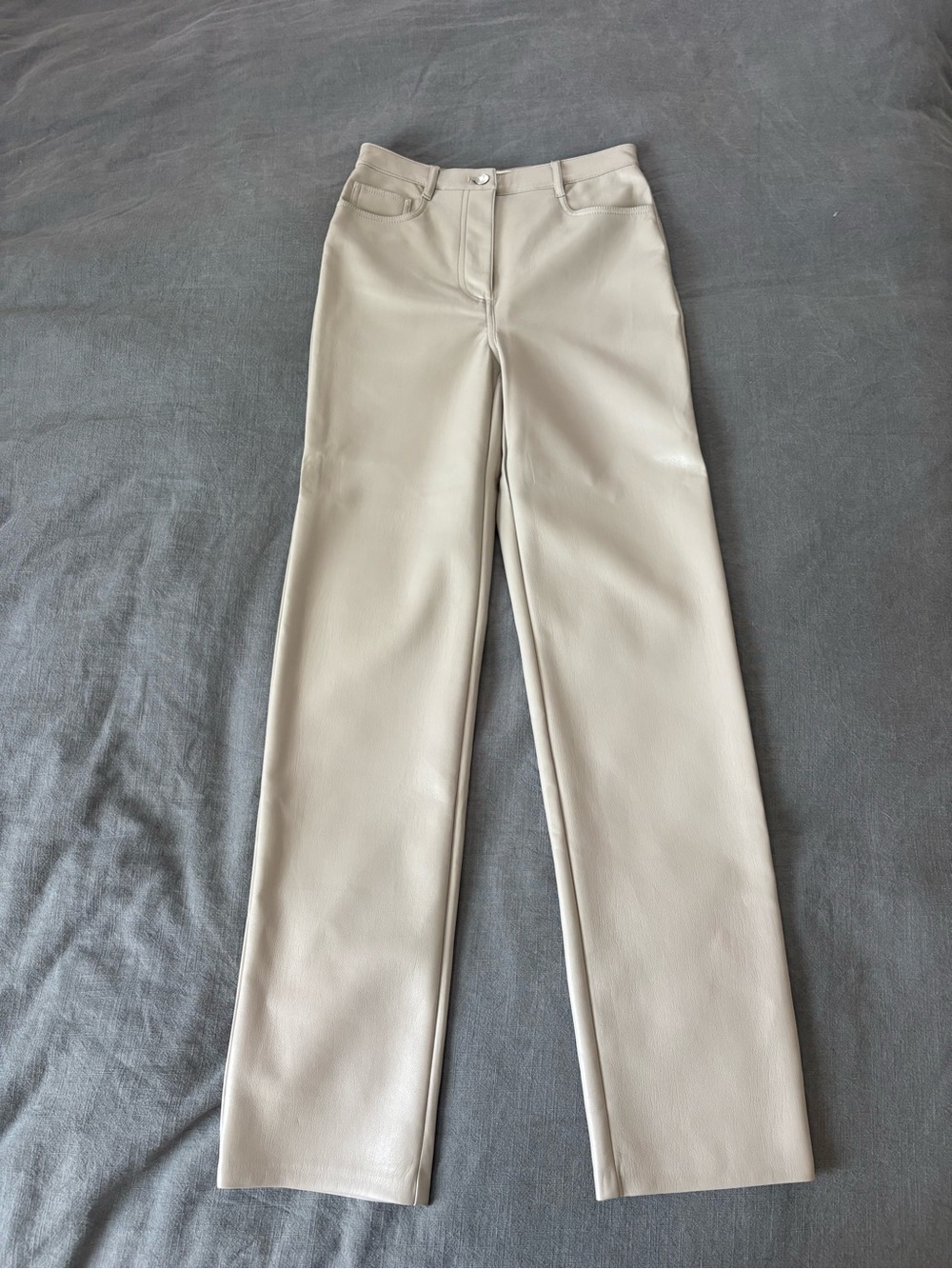 Wilfred Light Cream Straight-Leg Faux Leather Pants